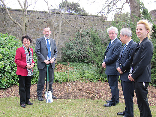 L to R: Mme Tan Xiutian, Chinese Consul General; Prof Steve Blackmore, Regius Keeper, RBGE; Principal Prof Sir Timothy O` Shea, Vice Chancellor, University of Edinburgh; Minister Counsellor Tian, Chinese Embassy; Prof Natascha Gentz, Director, Confucius Institute for Scotland.